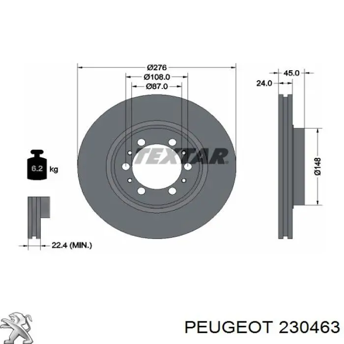 Perno del eje de entrada de la caja de cambios 230463 Peugeot/Citroen