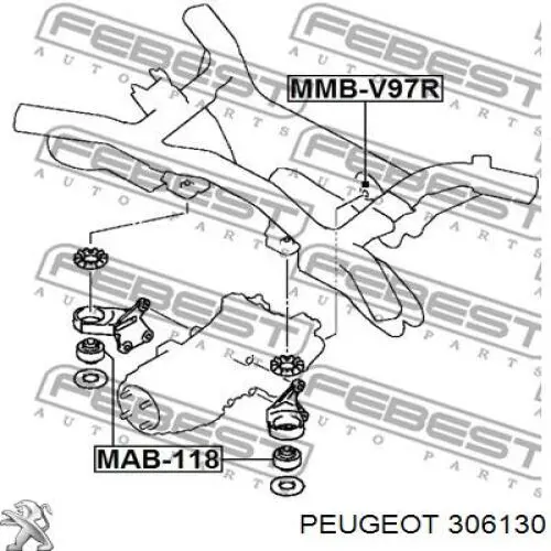 306130 Peugeot/Citroen Сайлентблок траверсы крепления переднего редуктора передний
