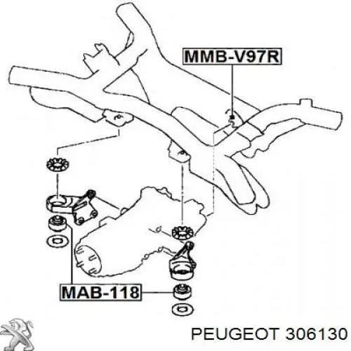 Silentblock,suspensión, cuerpo del eje delantero, delantero 306130 Peugeot/Citroen