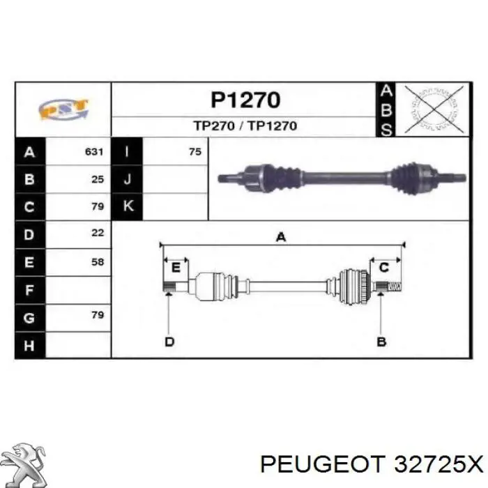 32725X Peugeot/Citroen semieixo (acionador dianteiro esquerdo)