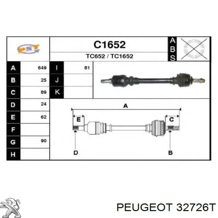 000032726T Peugeot/Citroen semieixo (acionador dianteiro esquerdo)