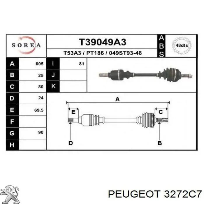 ШРУС наружный передний 3272C7 Peugeot/Citroen