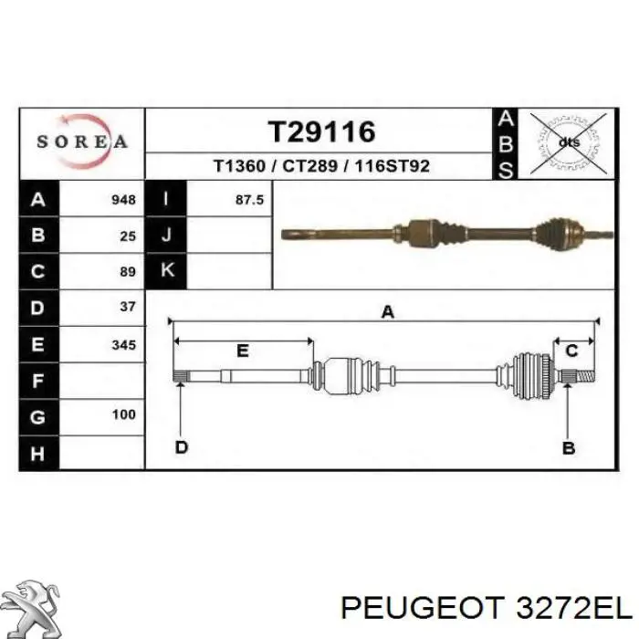 Полуось (привод) передняя левая 00003272EL Peugeot/Citroen