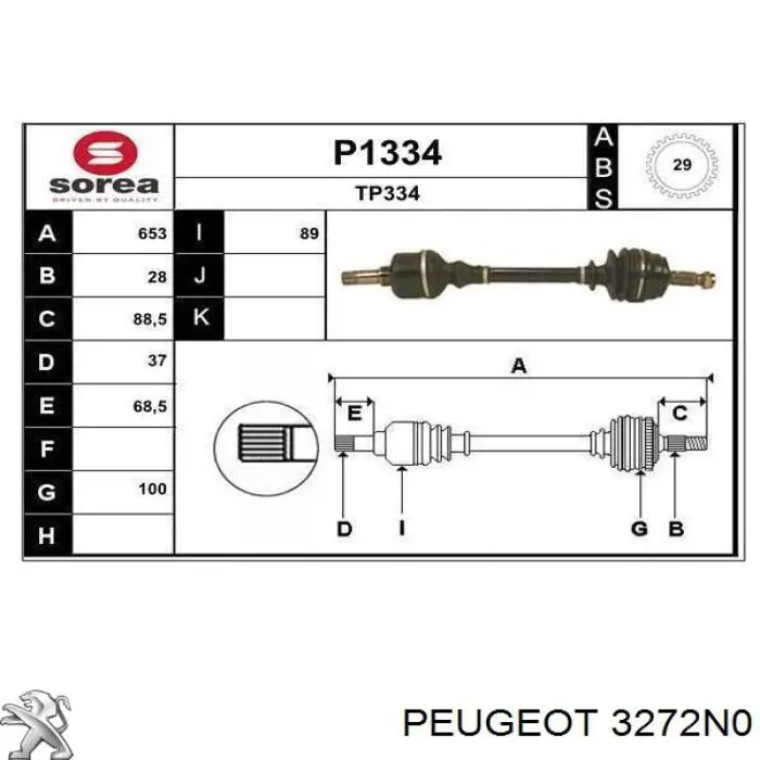 Árbol de transmisión delantero izquierdo 3272N0 Peugeot/Citroen