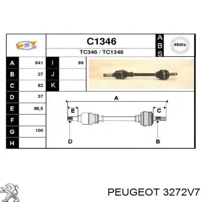 3272V7 Peugeot/Citroen semieixo (acionador dianteiro esquerdo)