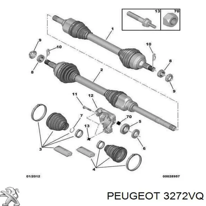 3272VQ Peugeot/Citroen semieixo (acionador dianteiro esquerdo)
