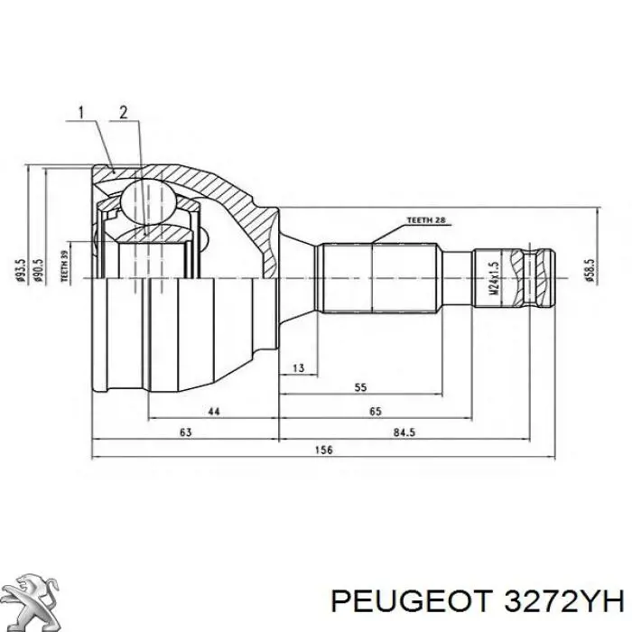 3272YH Peugeot/Citroen Полуось передняя левая