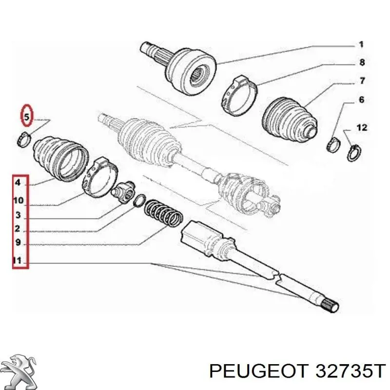 Полуось (привод) передняя правая 32735T Peugeot/Citroen