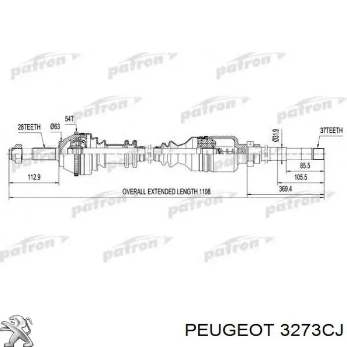 Árbol de transmisión delantero derecho 3273CJ Peugeot/Citroen