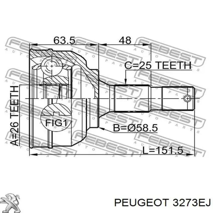 Полуось (привод) передняя правая 3273EJ Peugeot/Citroen