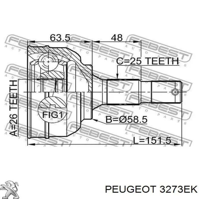 Привод передний правый Peugeot/Citroen 3273EK цена, от 114.05 USD