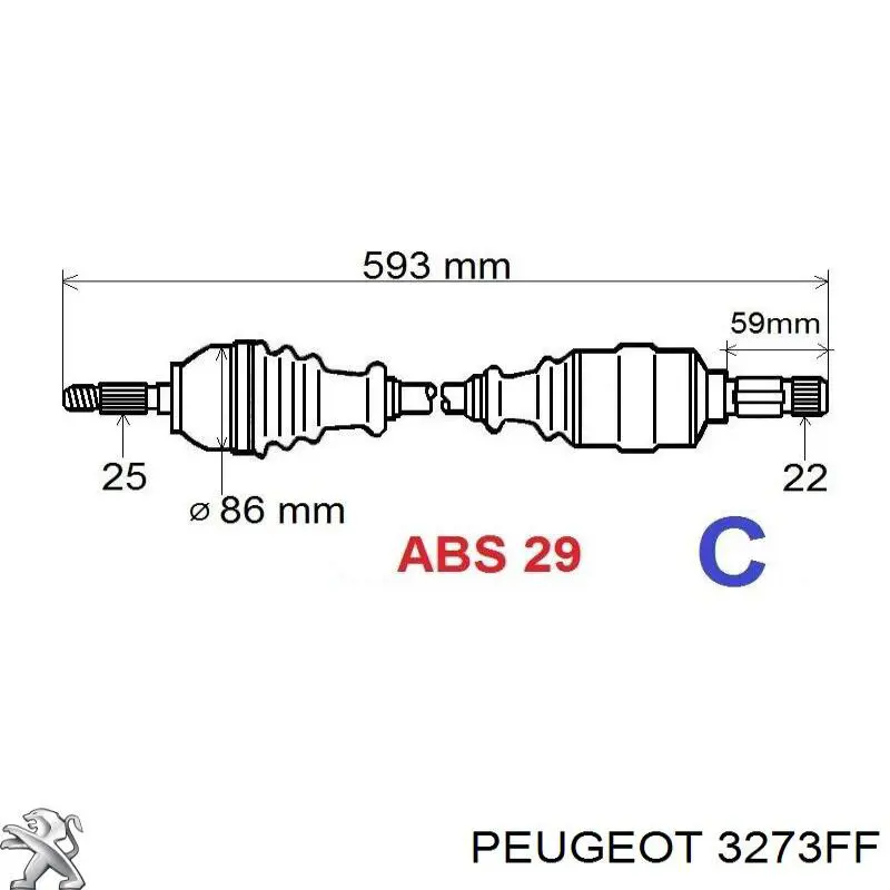Правая полуось 3273FF Peugeot/Citroen