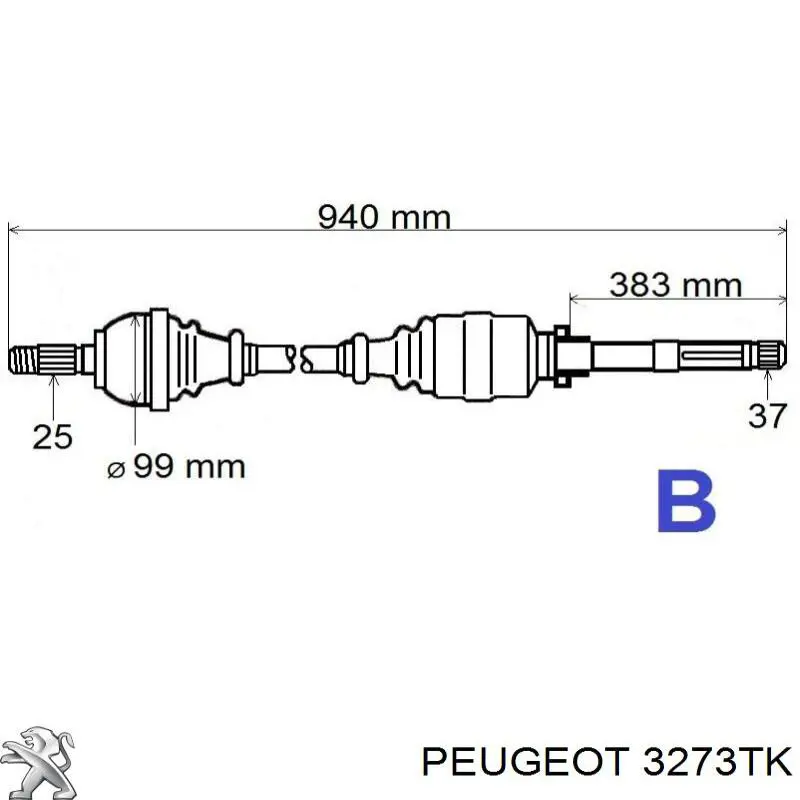 Правая полуось 3273TK Peugeot/Citroen