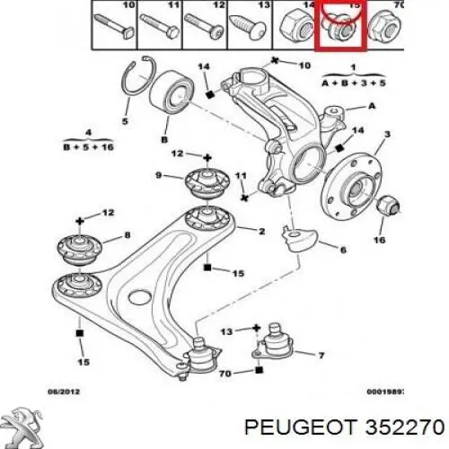 Купить 352270 Peugeot/Citroen Гайка болта крепления переднего рычага, нижнего