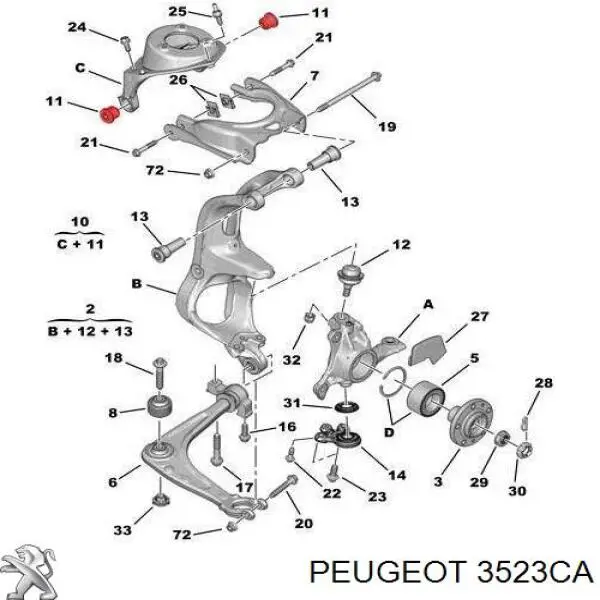 Сайлентблок верхнего рычага передней подвески Peugeot/Citroen 3523CA цена, от 6.75 USD