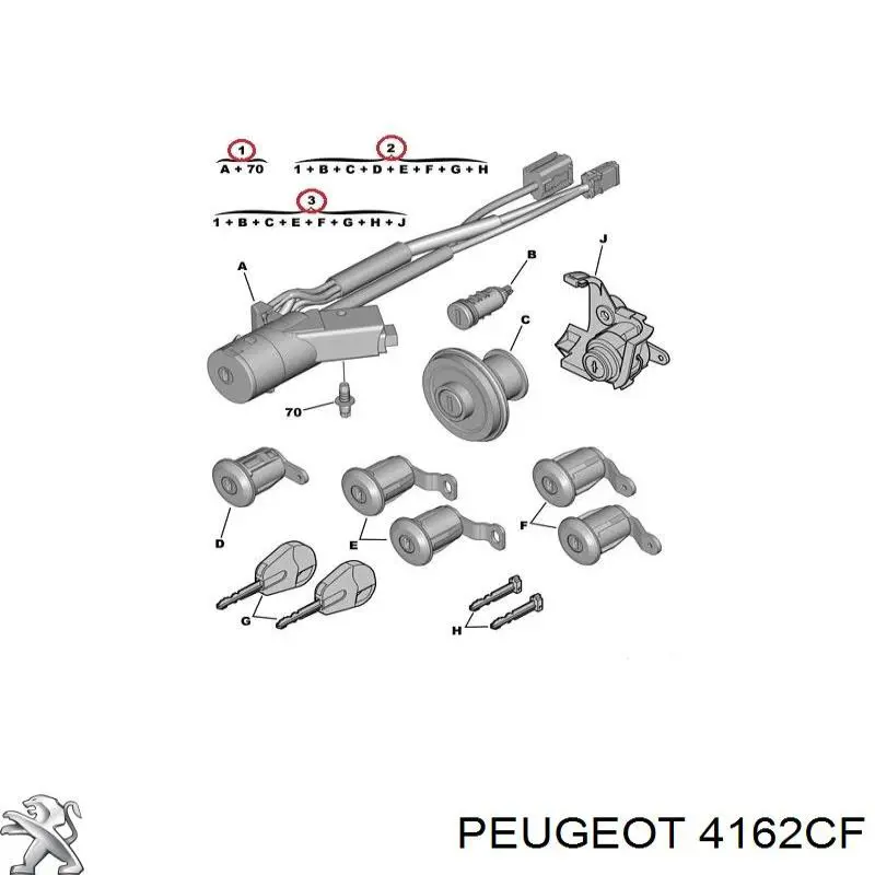 4162CF Peugeot/Citroen fechadura da porta de encendido com chaves, kit