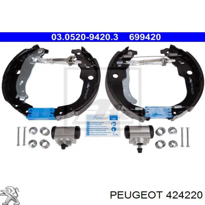 Колодки тормозные задние барабанные, в сборе с цилиндрами, комплект 424220 Peugeot/Citroen