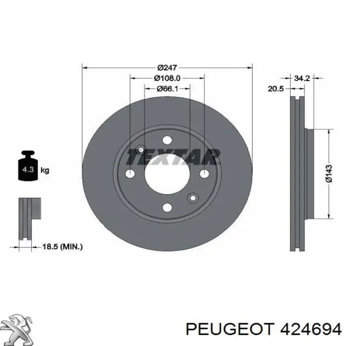 Передние тормозные диски 424694 Peugeot/Citroen