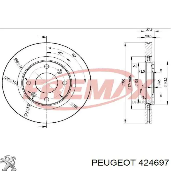 Тормоз дисковый передний Peugeot/Citroen 424697 цена, от 23.56 USD