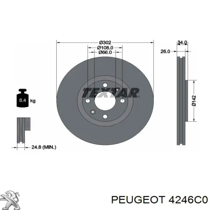 Freno de disco delantero 4246C0 Peugeot/Citroen