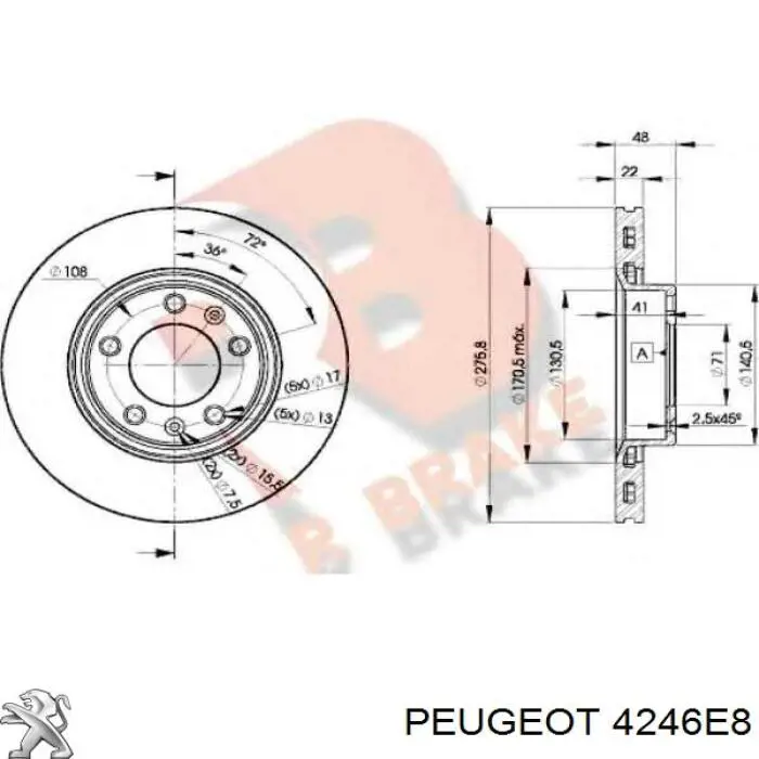 Передние тормозные диски 4246E8 Peugeot/Citroen