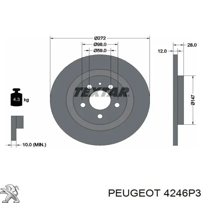 4246 P3 Peugeot/Citroen диск тормозной задний