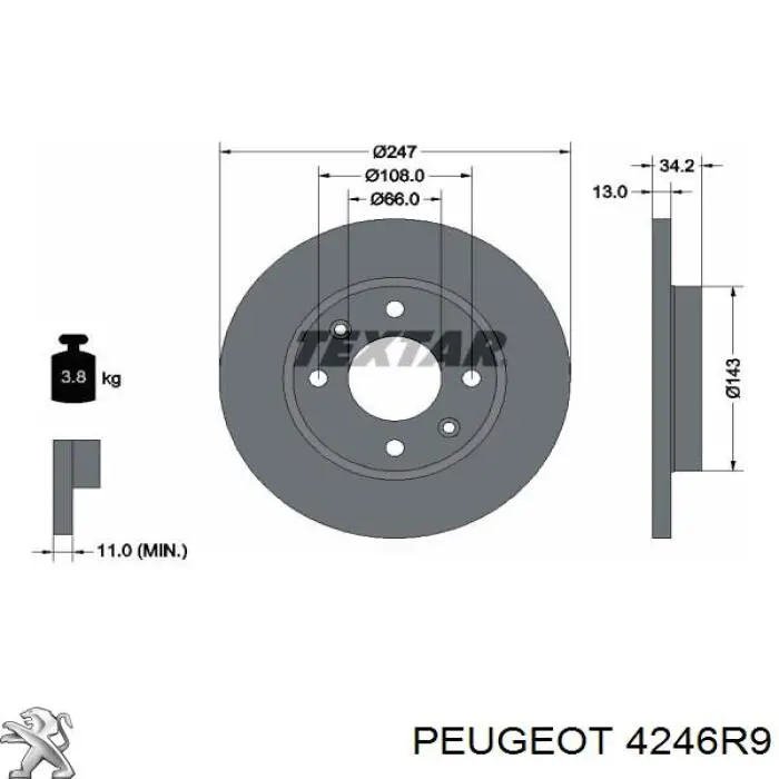 Freno de disco delantero 4246R9 Peugeot/Citroen