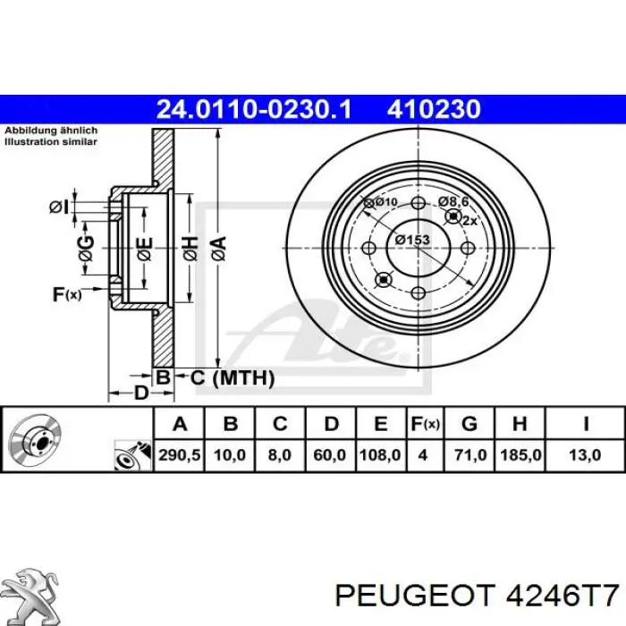 Тормозные диски 4246T7 Peugeot/Citroen