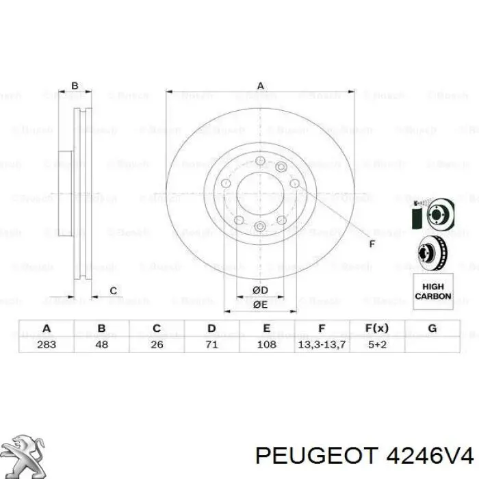4246V4 Peugeot/Citroen Диск тормозной передний