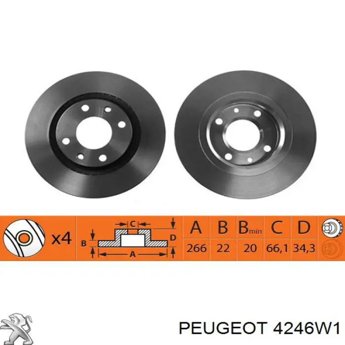 4246W1 Peugeot/Citroen Disco do freio dianteiro