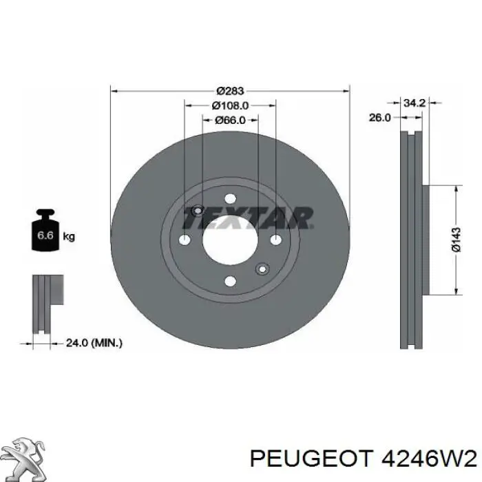 Freno de disco delantero 4246W2 Peugeot/Citroen