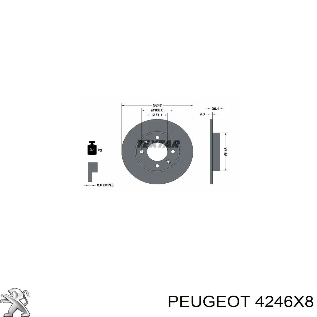 Задний дисковый тормоз Peugeot/Citroen 4246X8
