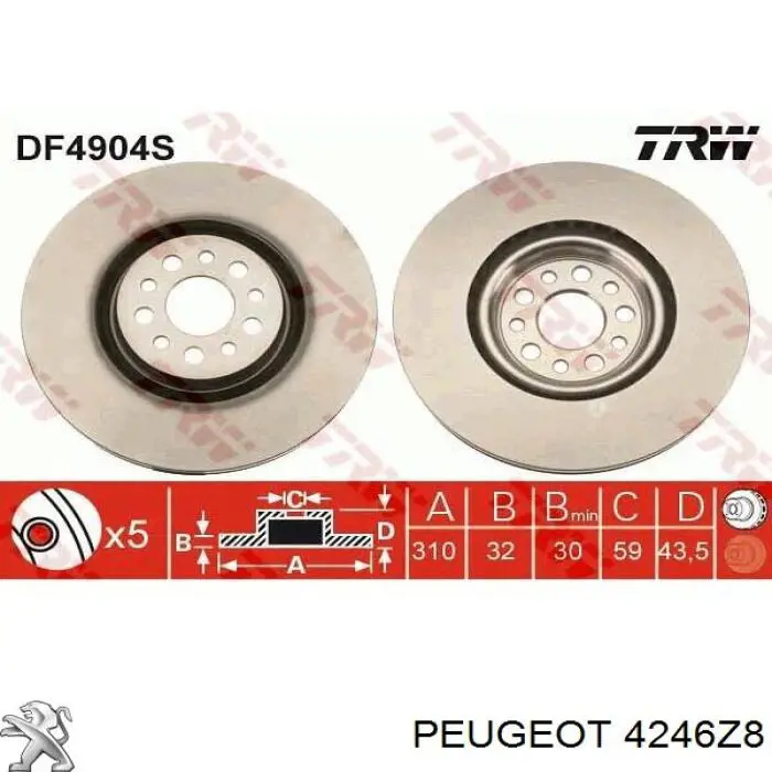 Тормоз дисковый передний Peugeot/Citroen 4246Z8 цена, от 57.49 USD