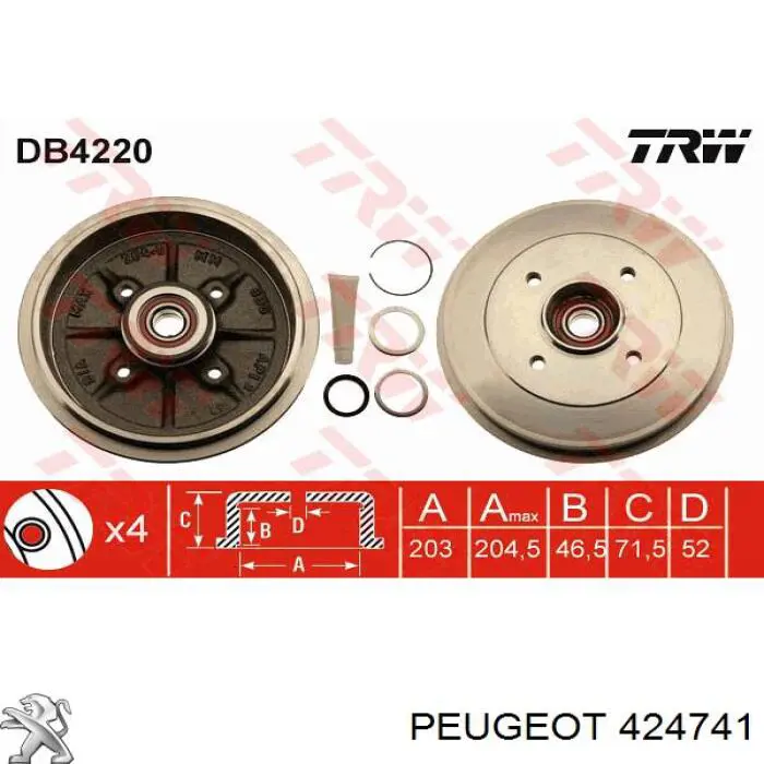 424741 Peugeot/Citroen барабан тормозной задний