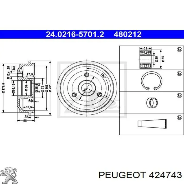 424743 Peugeot/Citroen tambor do freio traseiro