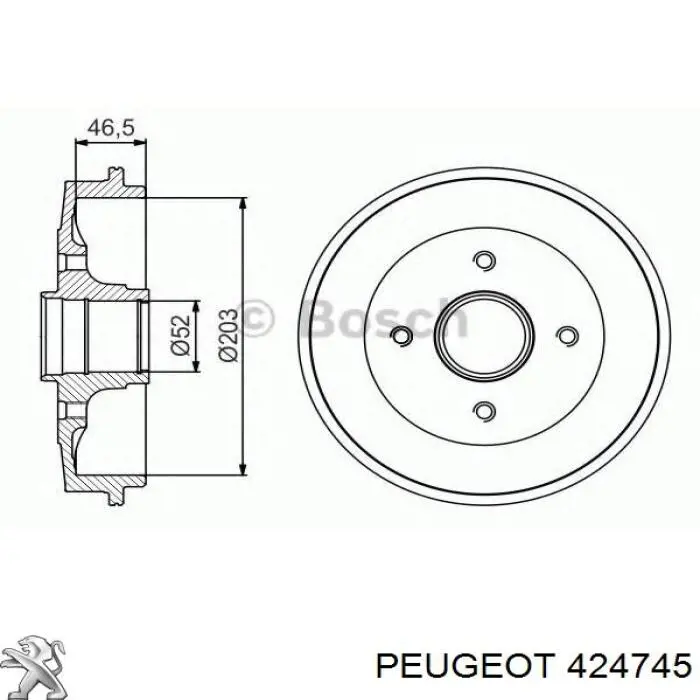 424745 Peugeot/Citroen барабан тормозной задний