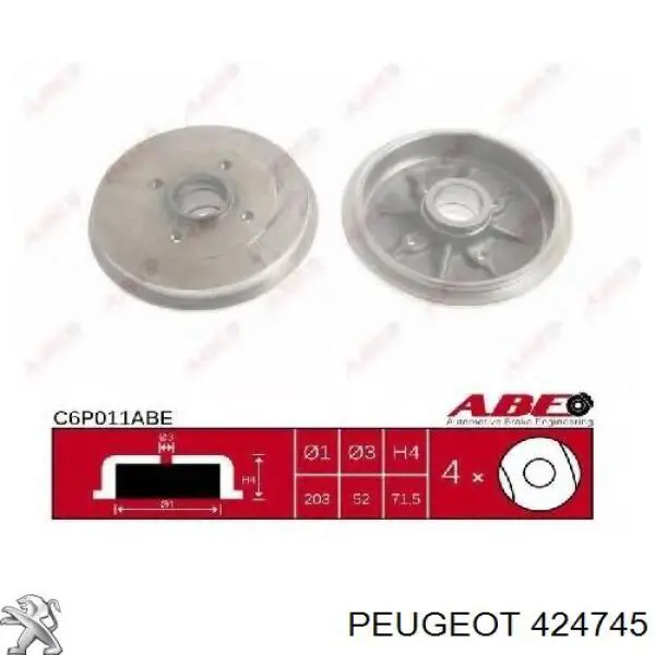 Купить 424745 Peugeot/Citroen Тормозной барабан
