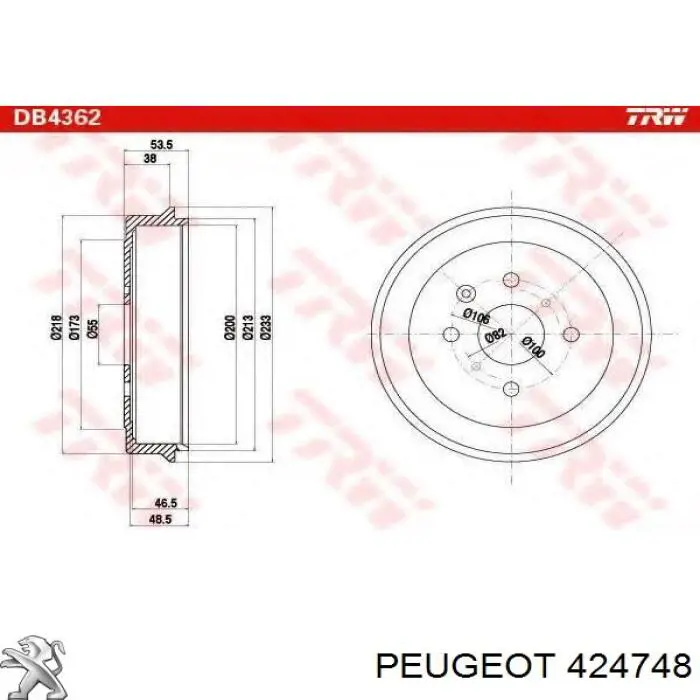 Freno de tambor trasero 424748 Peugeot/Citroen