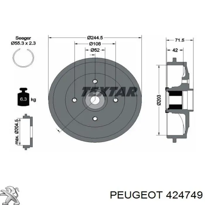 Купить 424749 Peugeot/Citroen Тормозной барабан