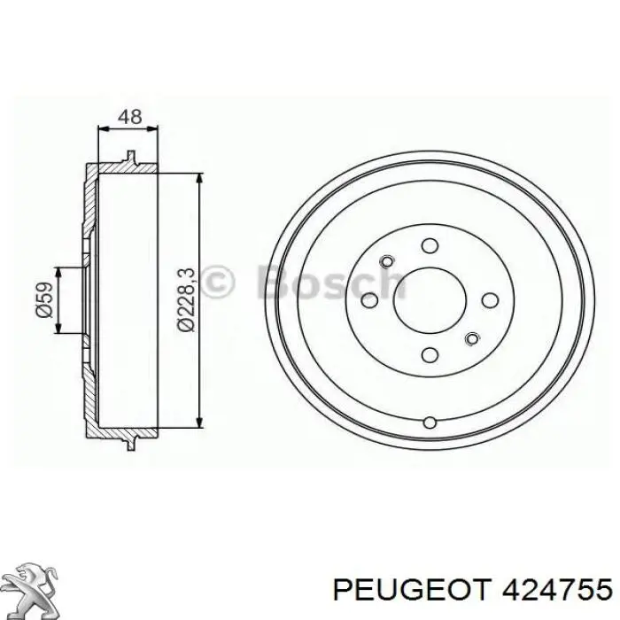 424755 Peugeot/Citroen барабан тормозной задний