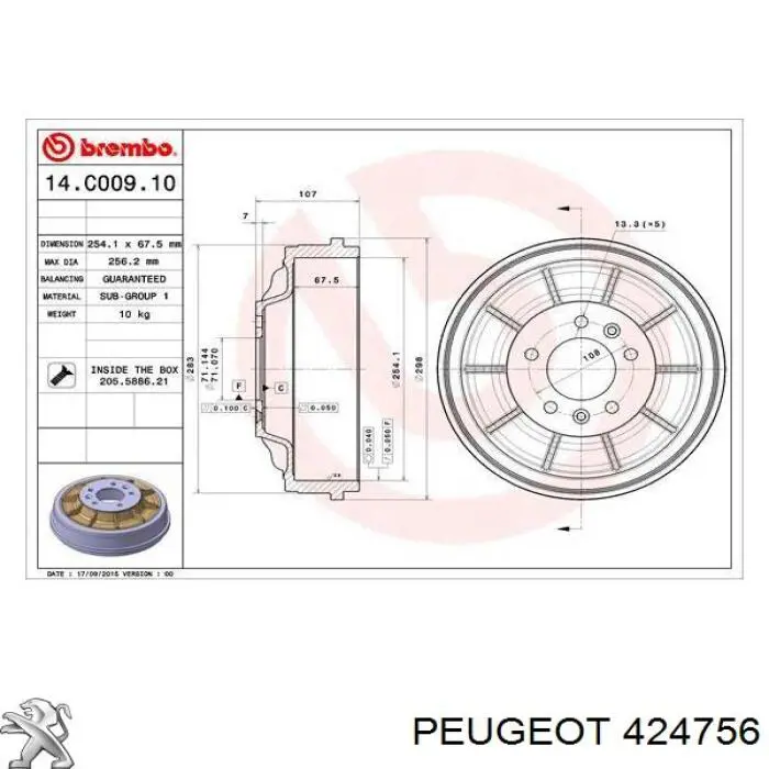 Freno de tambor trasero 424756 Peugeot/Citroen