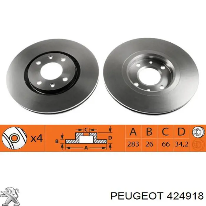 424918 Peugeot/Citroen disco do freio dianteiro