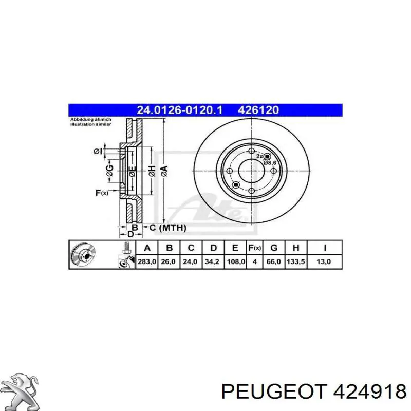 Тормоз дисковый передний Peugeot/Citroen 424918 цена, от 36.79 USD