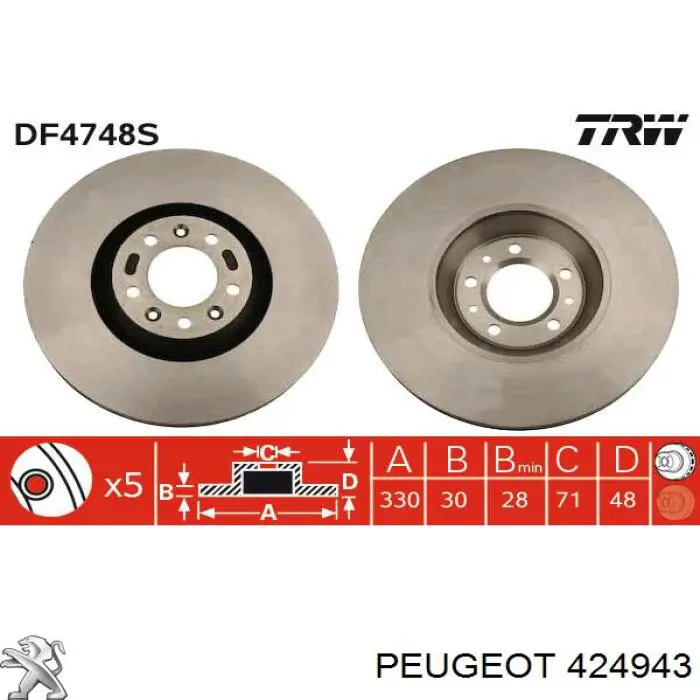 424943 Peugeot/Citroen disco do freio dianteiro