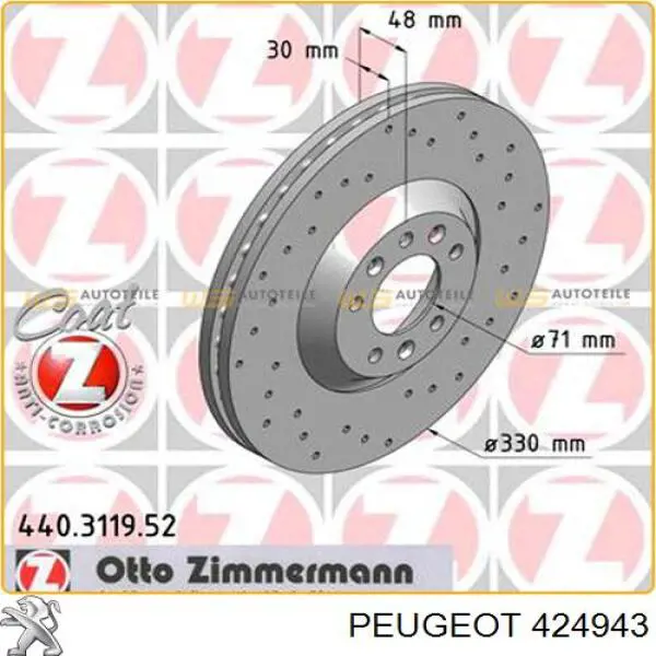 Тормоз дисковый передний Peugeot/Citroen 424943 цена, от 63.18 USD