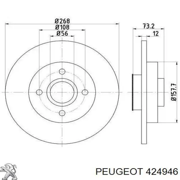 424946 Peugeot/Citroen disco do freio traseiro