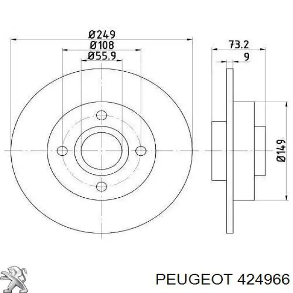 424966 Peugeot/Citroen disco do freio traseiro