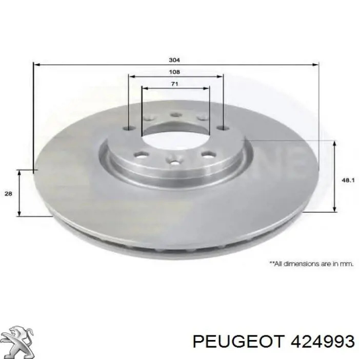Передние тормозные диски 424993 Peugeot/Citroen