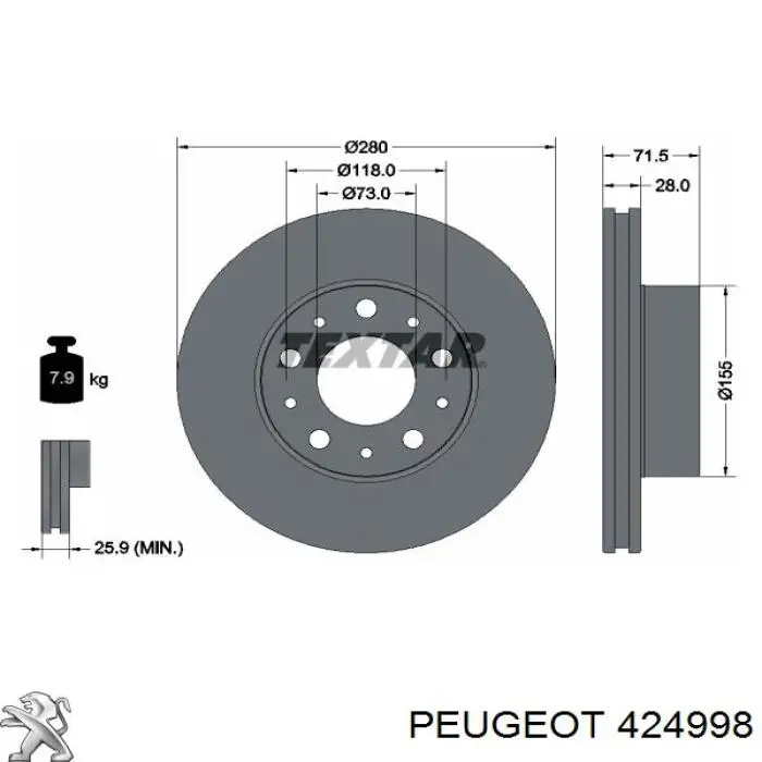 Freno de disco delantero 424998 Peugeot/Citroen