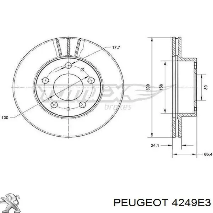 Передние тормозные диски 4249E3 Peugeot/Citroen